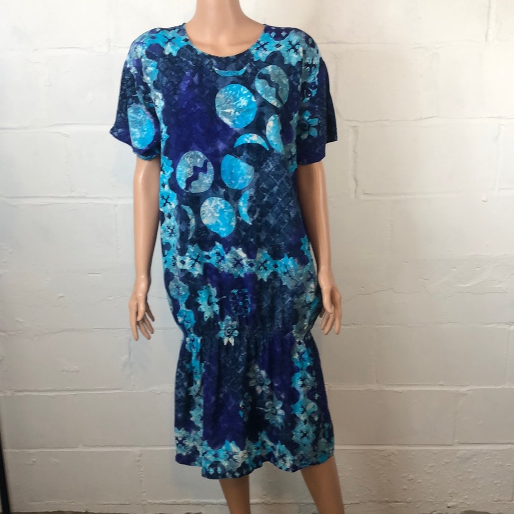 Tropical Tantrum Hawaii Midi Dress Size M-L Blue #d30